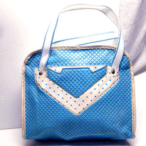 Blue Quilted Chevron purse makeup handbag box bag